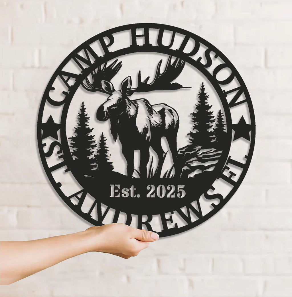 Personalized Moose Metal Sign WITH LED/WITHOUT LED - Rustic Cabin Name Sign
