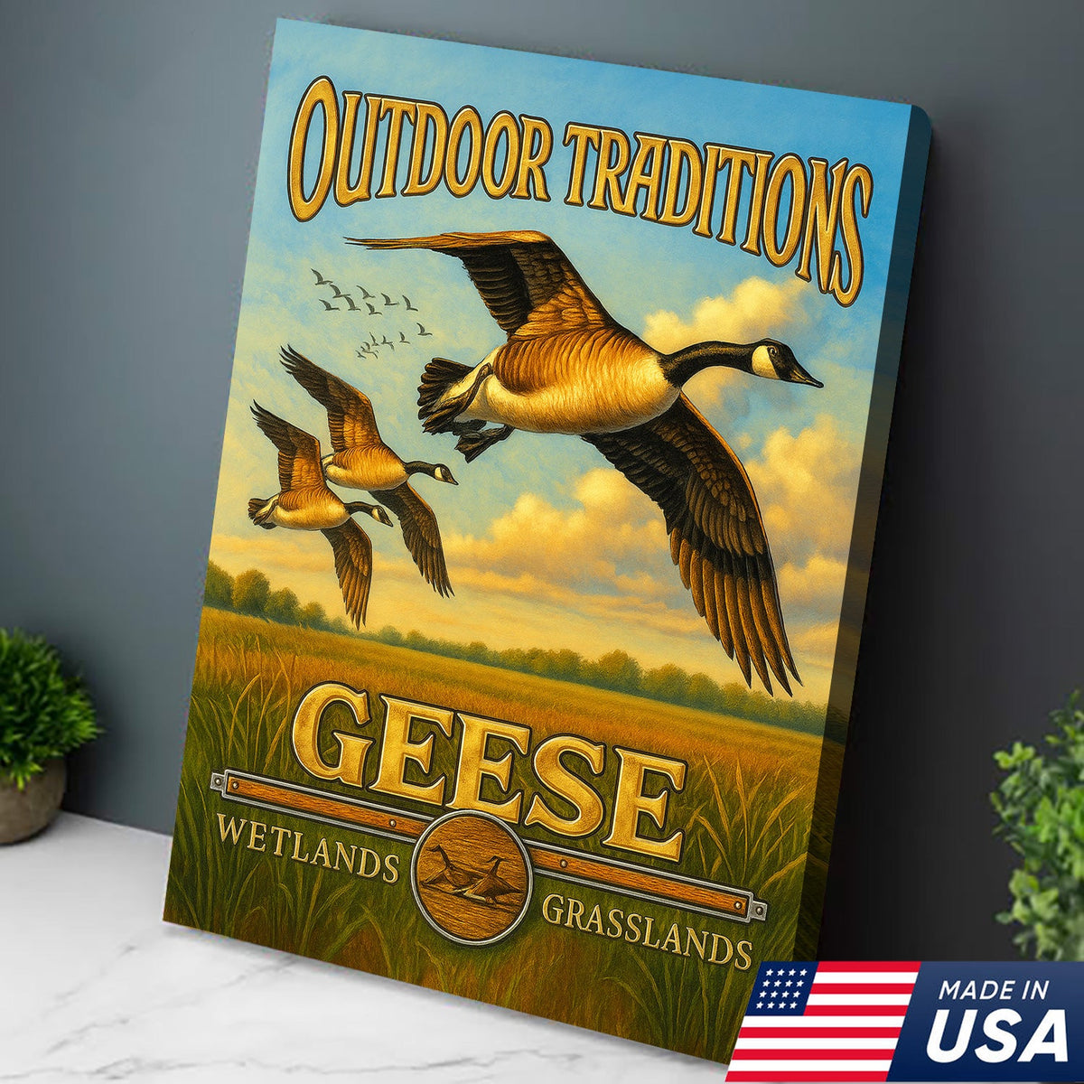 Geese Hunting Canvas Wall Art – Rustic Wildlife Wetlands Decor Gift for Hunters & Bird Lovers
