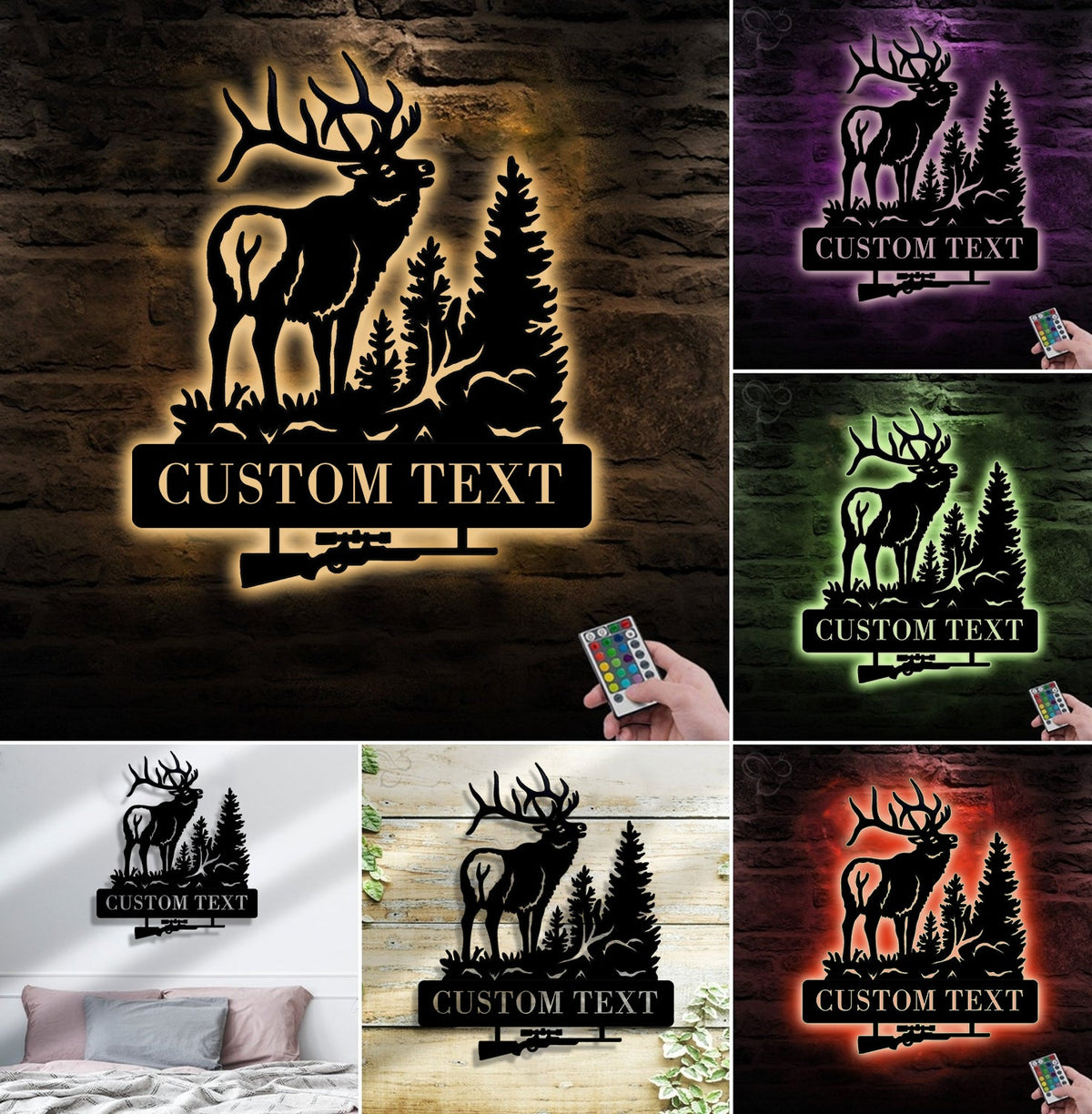 Personalized Elk Hunting Metal Sign WITH LED/WITHOUT LED Light Deer Forest Scene Custom Name Rifle Wall Art Hunter Gift