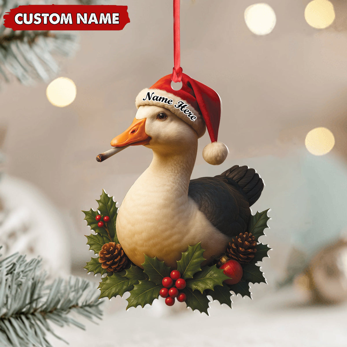 Personalized Funny Duck Smoking Acrylic Christmas Ornament – Custom Name Holiday Gift for Hunters & Outdoor Lovers