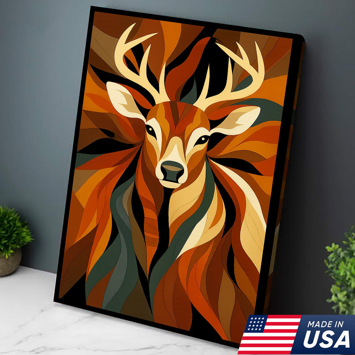 Geometric Deer Canvas Wall Art – Modern Rustic Decor for Hunters, Cabin, Lodge & Man Cave