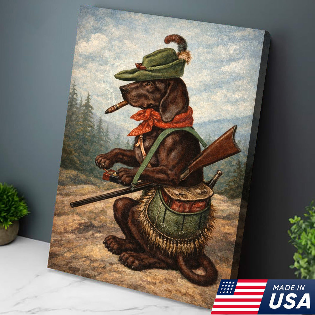 Funny Hunter Dog Wall Art, Vintage Smoking Hunting Dog Canvas