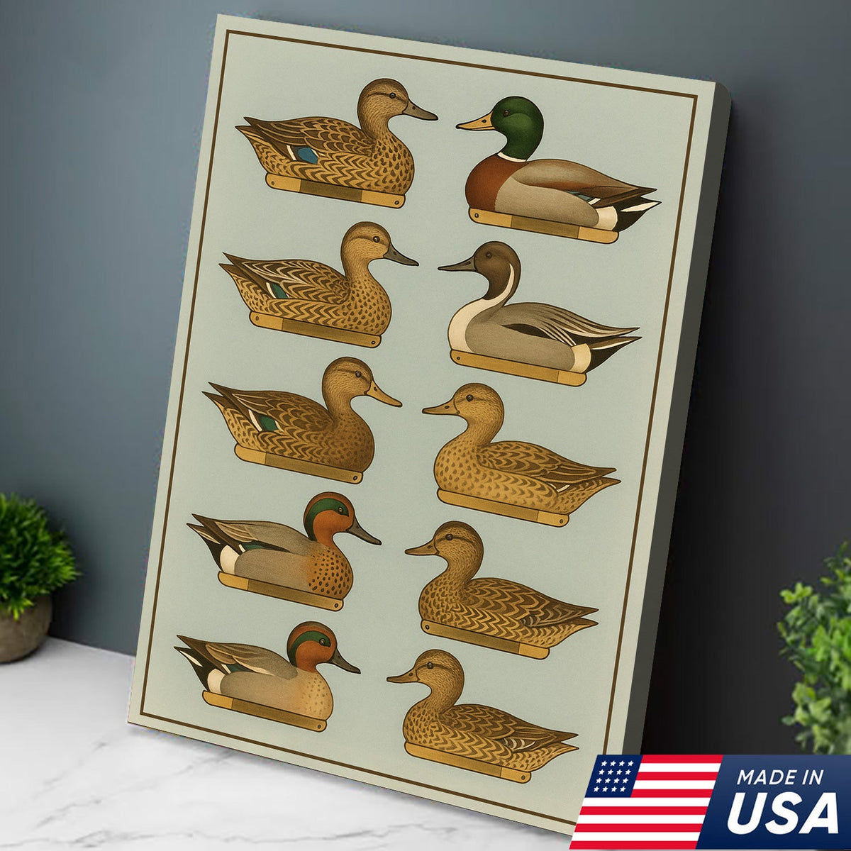 Duck Species Identification Canvas Wall Art – Rustic Hunting Lodge Decor for Hunters & Bird Lovers