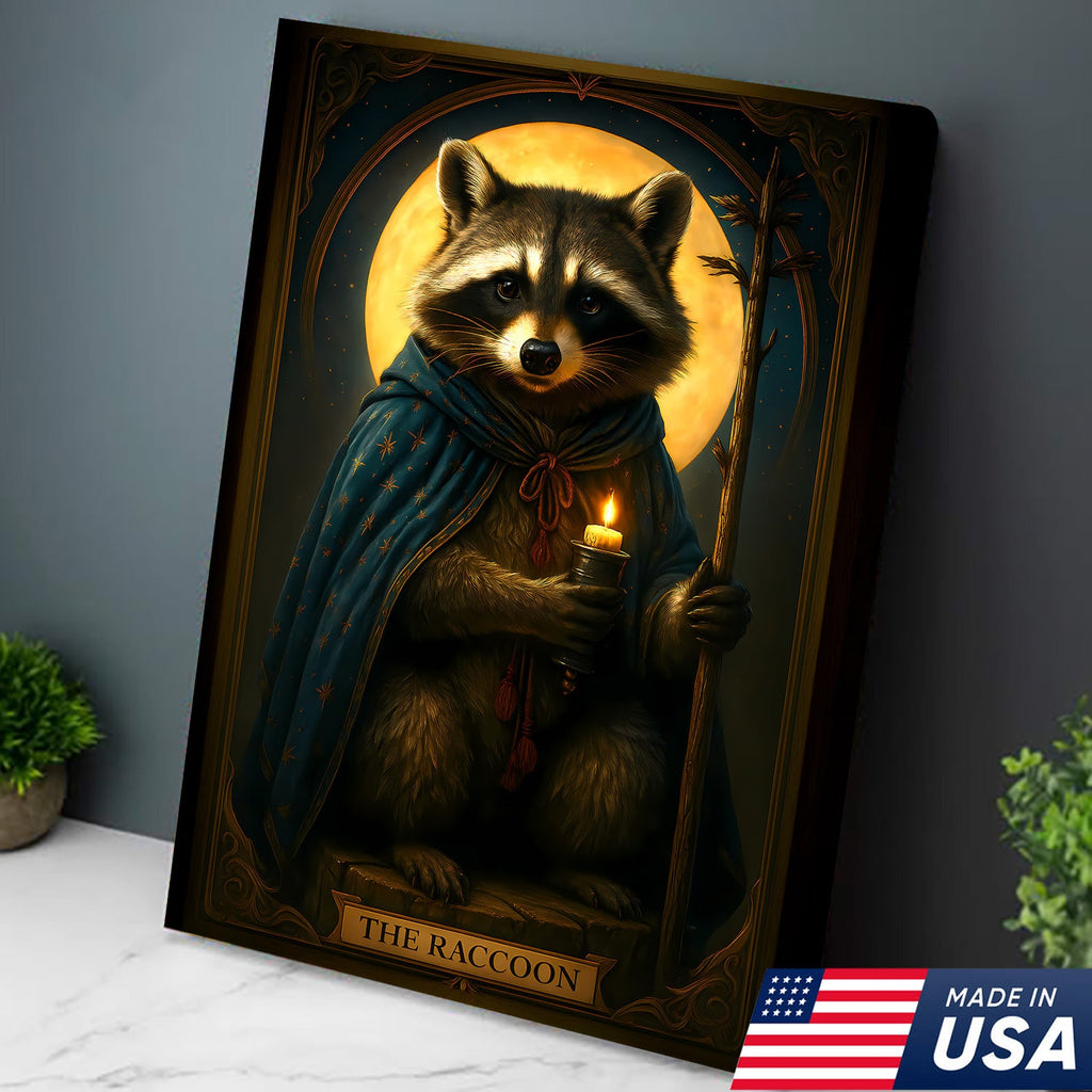 The Raccoon Candle Wall Art Canvas – Unique Fantasy Animal Wall Art Gift for Wildlife & Nature Lovers