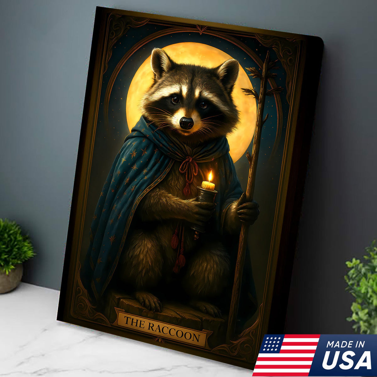 The Raccoon Candle Wall Art Canvas – Unique Fantasy Animal Wall Art Gift for Wildlife & Nature Lovers