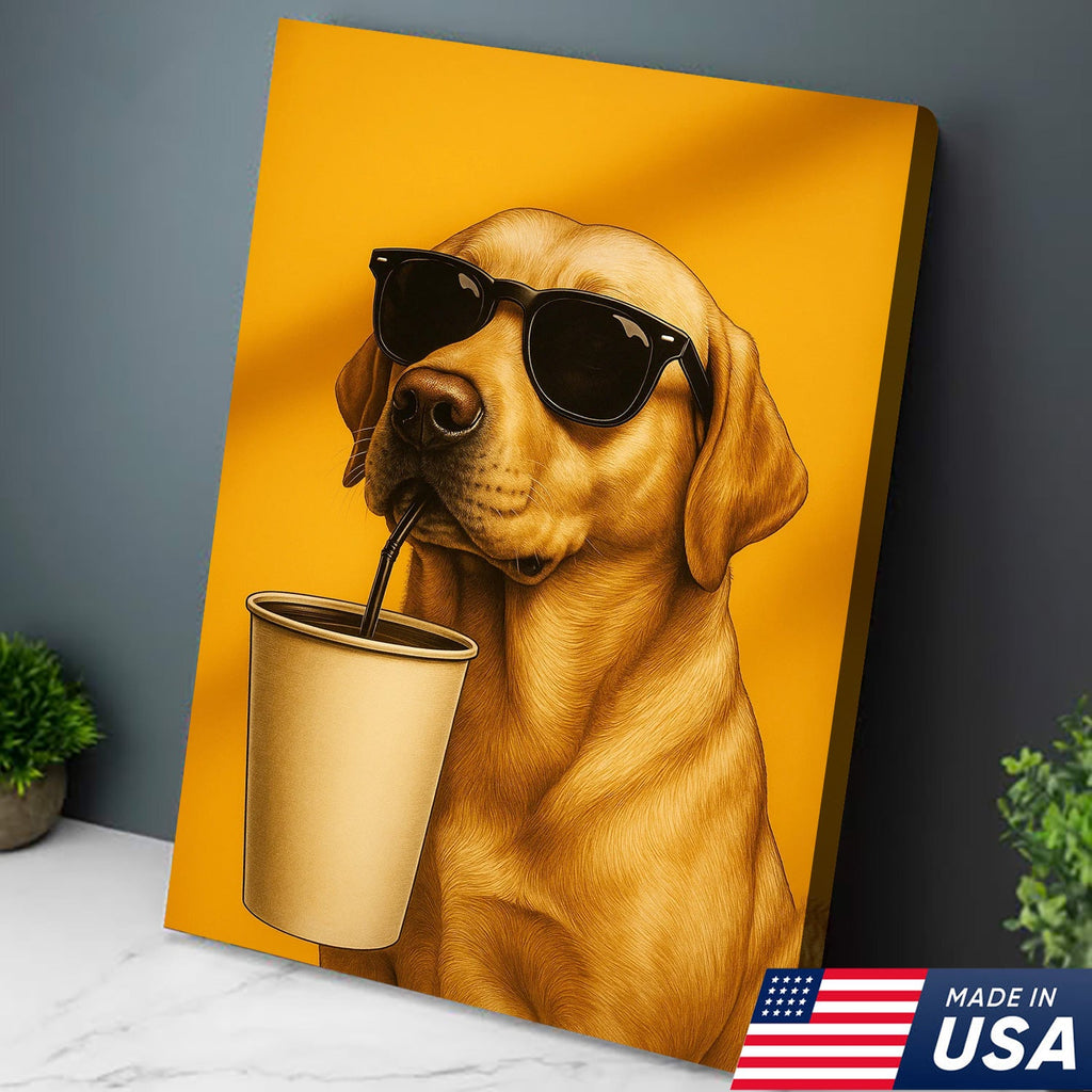 Cool Dog Canvas Wall Art – Funny Labrador with Sunglasses – Playful Rustic Home or Lodge Decor