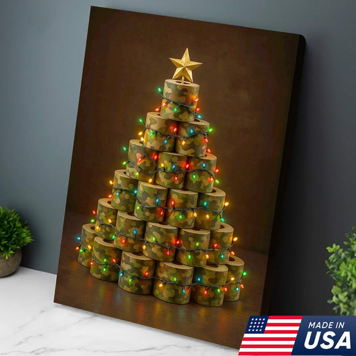 Camo Christmas Tree Canvas Wall Art, Camouflage Toilet Paper Christmas Decor