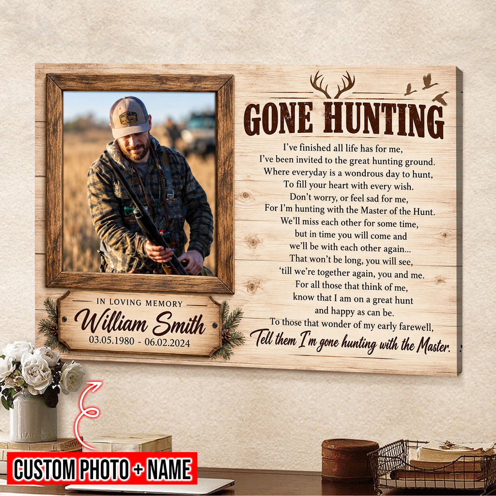 Personalized Gone Hunting Memorial Canvas