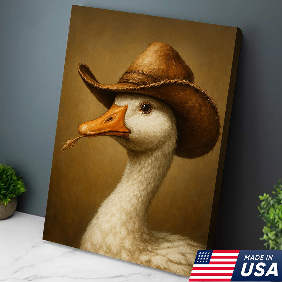 Cowboy Duck Canvas – Rustic Farmhouse & Cabin Wall Art Unique Gift for Dad or Hunter