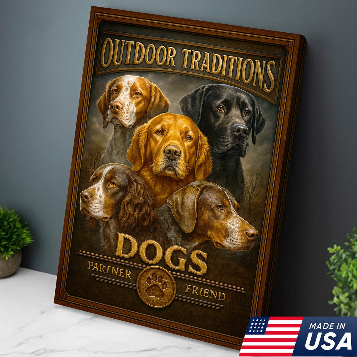 Outdoor Traditions Hunting Dog Canvas Wall Art – Rustic Cabin Decor & Gift for Hunters