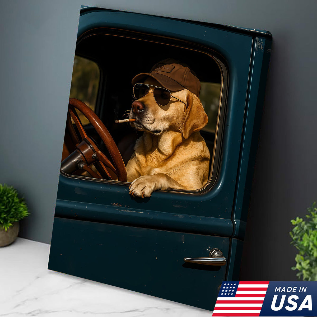 Cool Labrador Driver Canvas – Funny Country Dog Wall Art for Hunters