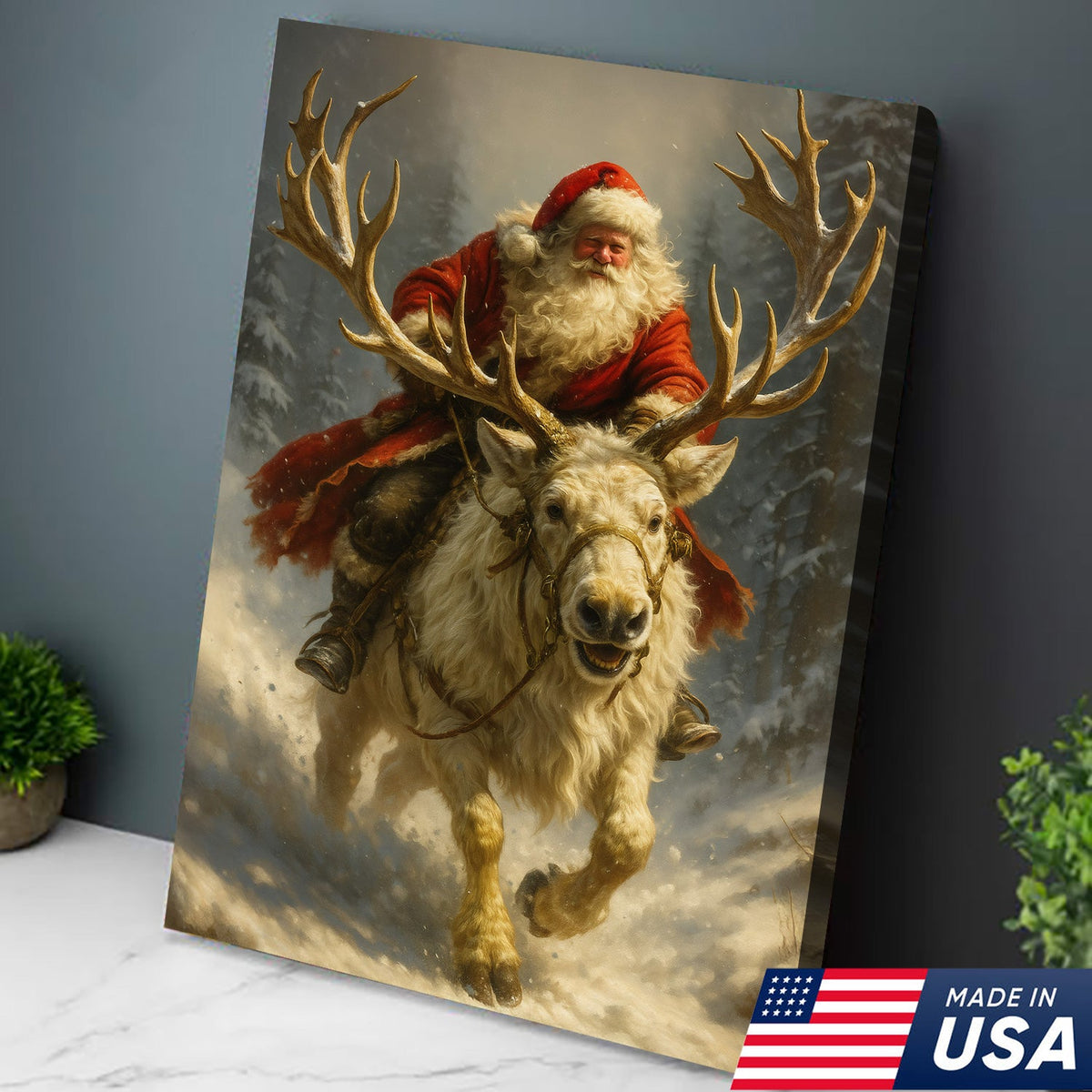 Santa On Reindeer Canvas Wall Art Canvas – Classic Christmas Wall Art