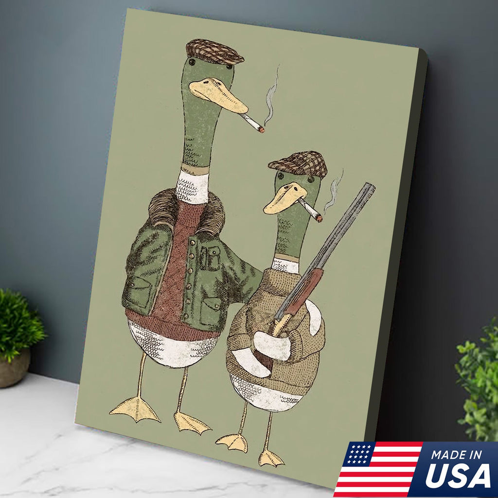 Funny Hunting Duck Wall Art, Duck Hunter Canvas, Gift for Hunter