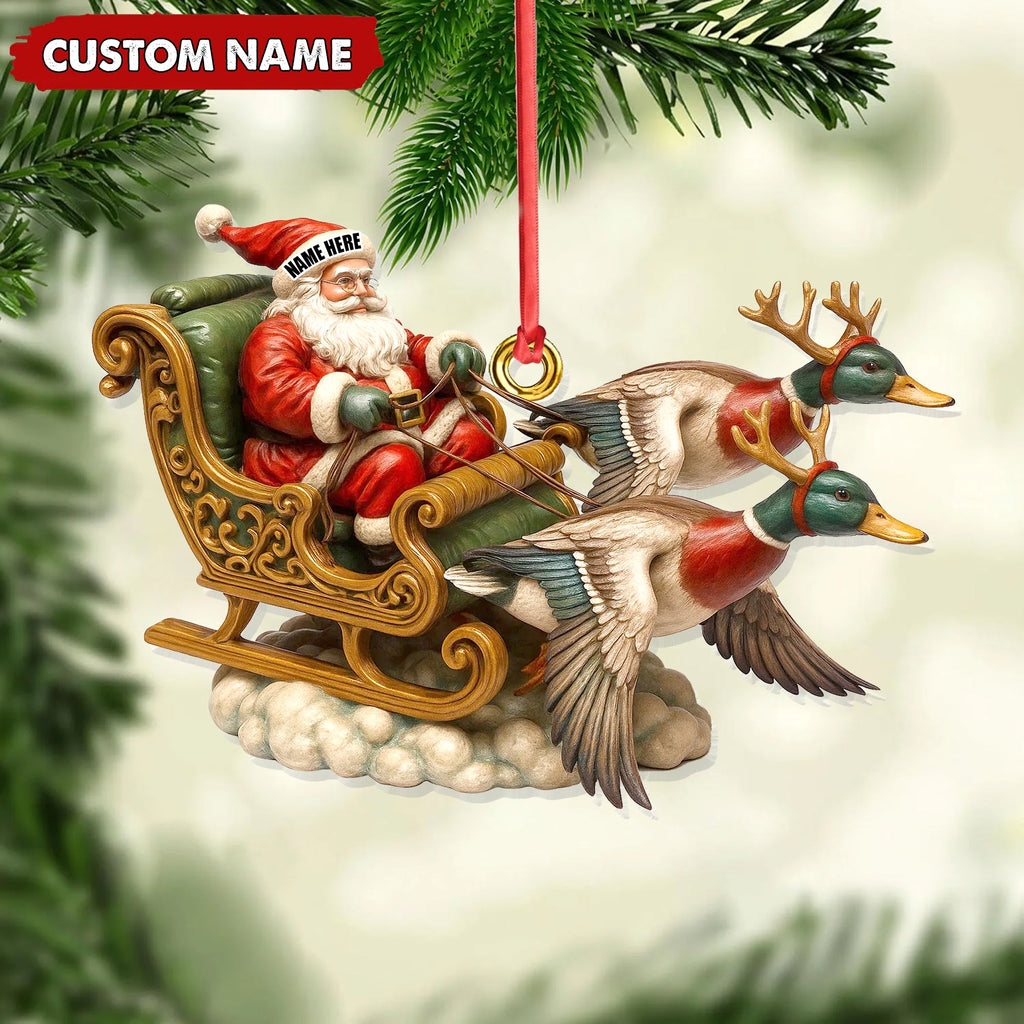 Personalized Santa Sleigh Duck Ornament, Custom Name Christmas Gift for Hunters