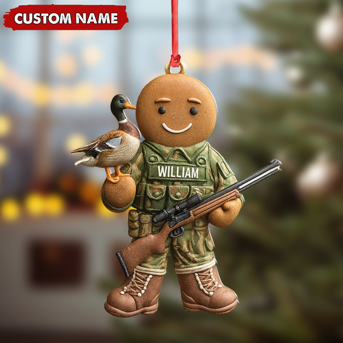 Personalized Hunter Gingerbread Christmas Ornament – Funny Acrylic Holiday Decor Gift