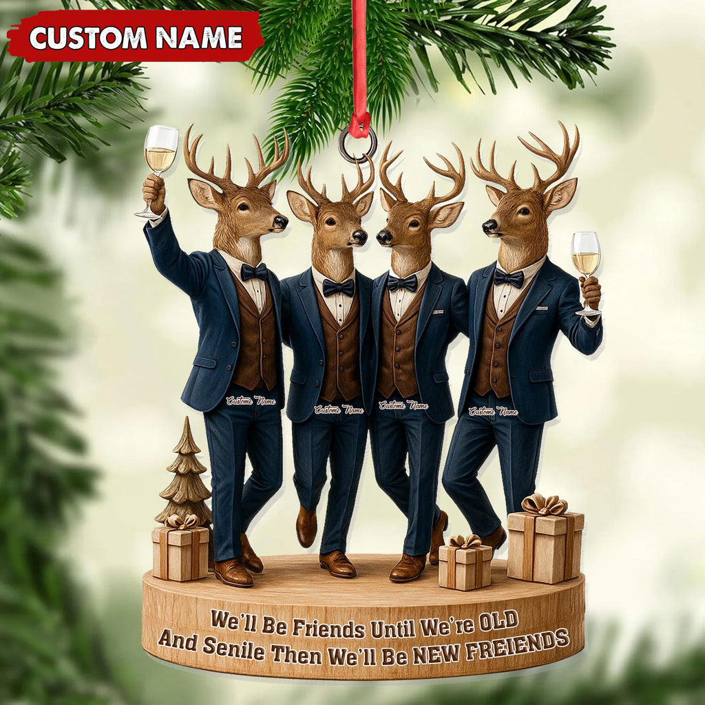 Personalized Friends Christmas Ornament, Funny Deer Best Friend Gift, Custom Name Tuxedo Buddy Keepsake