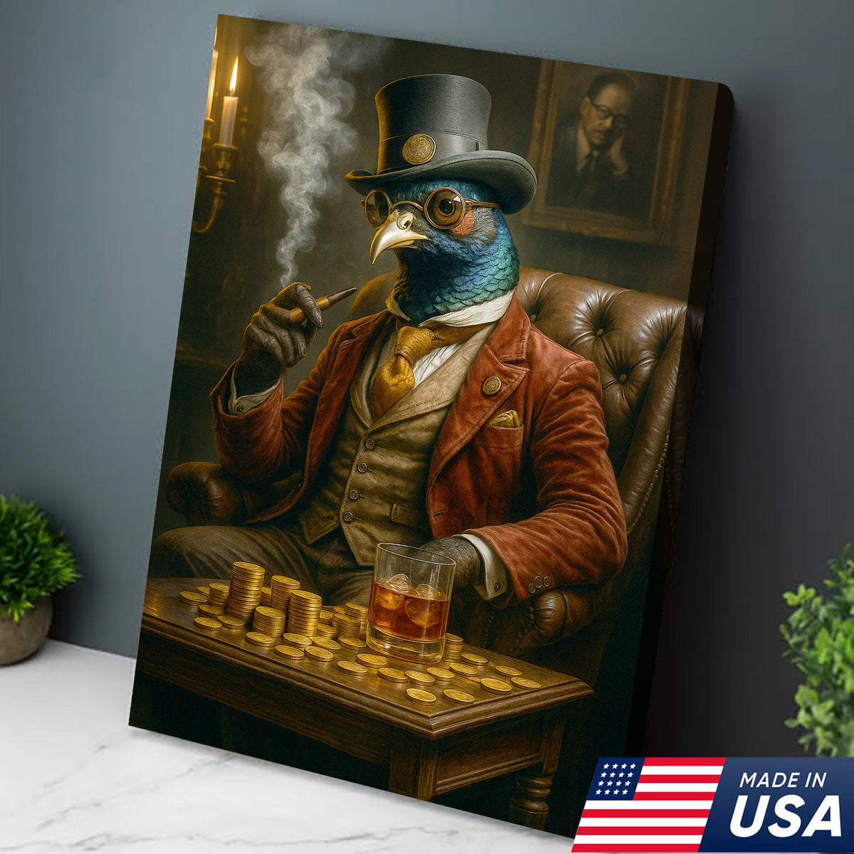 Funny Gentleman Pheasant Wall Art Canvas – Vintage Bar Wall Art Gift for Him, Dad, or Husband