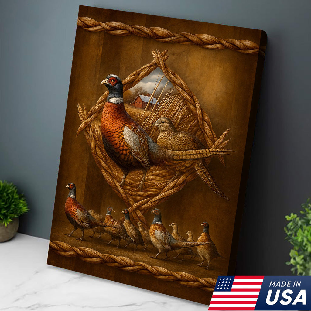Pheasant Farmhouse Canvas Wall Art – Rustic Country Decor & Perfect Gift for Hunters