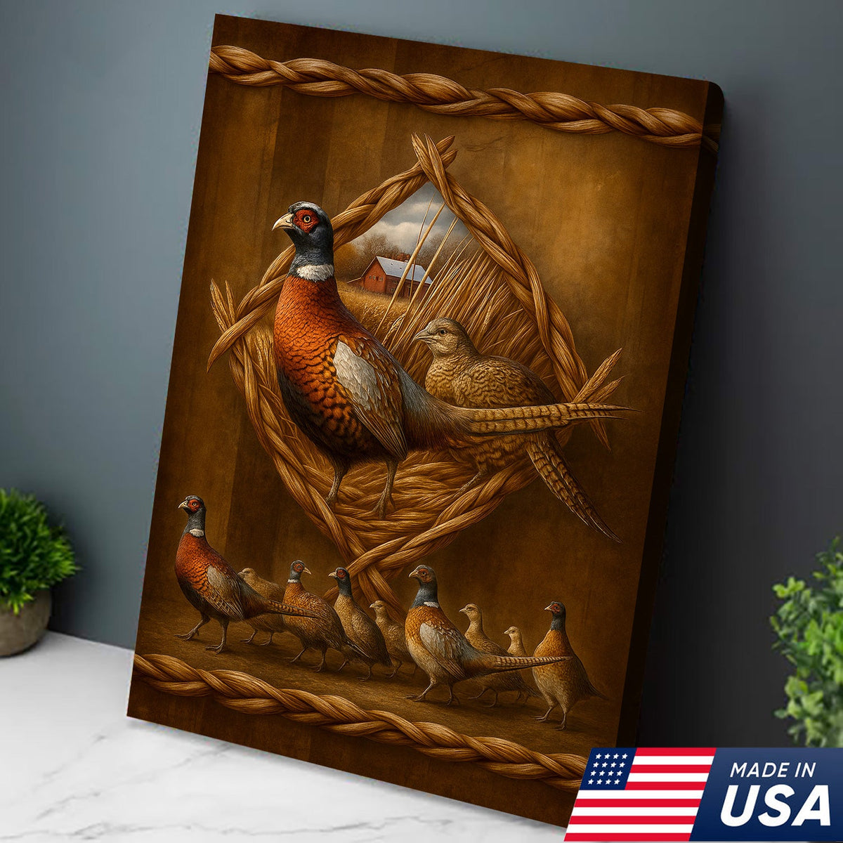 Pheasant Farmhouse Canvas Wall Art – Rustic Country Decor & Perfect Gift for Hunters