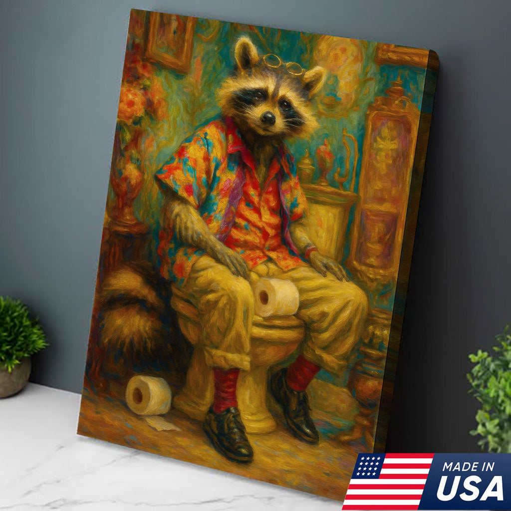 Funny Raccoon on Toilet Canvas Wall Art – Hawaiian Shirt product image 2