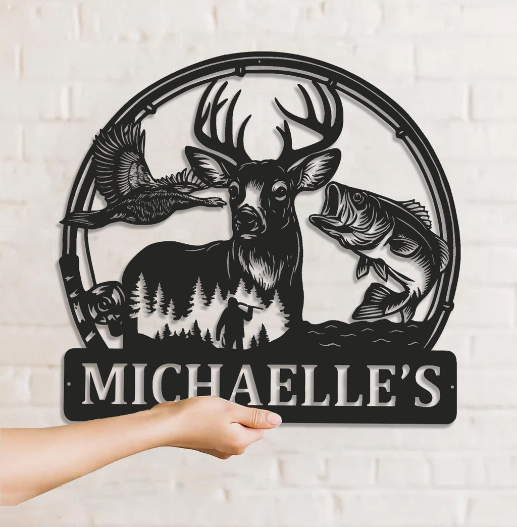 Personalized Hunting Metal Sign WITH LED/WITHOUT LED - Deer, Duck & Fish Wildlife Wall Art