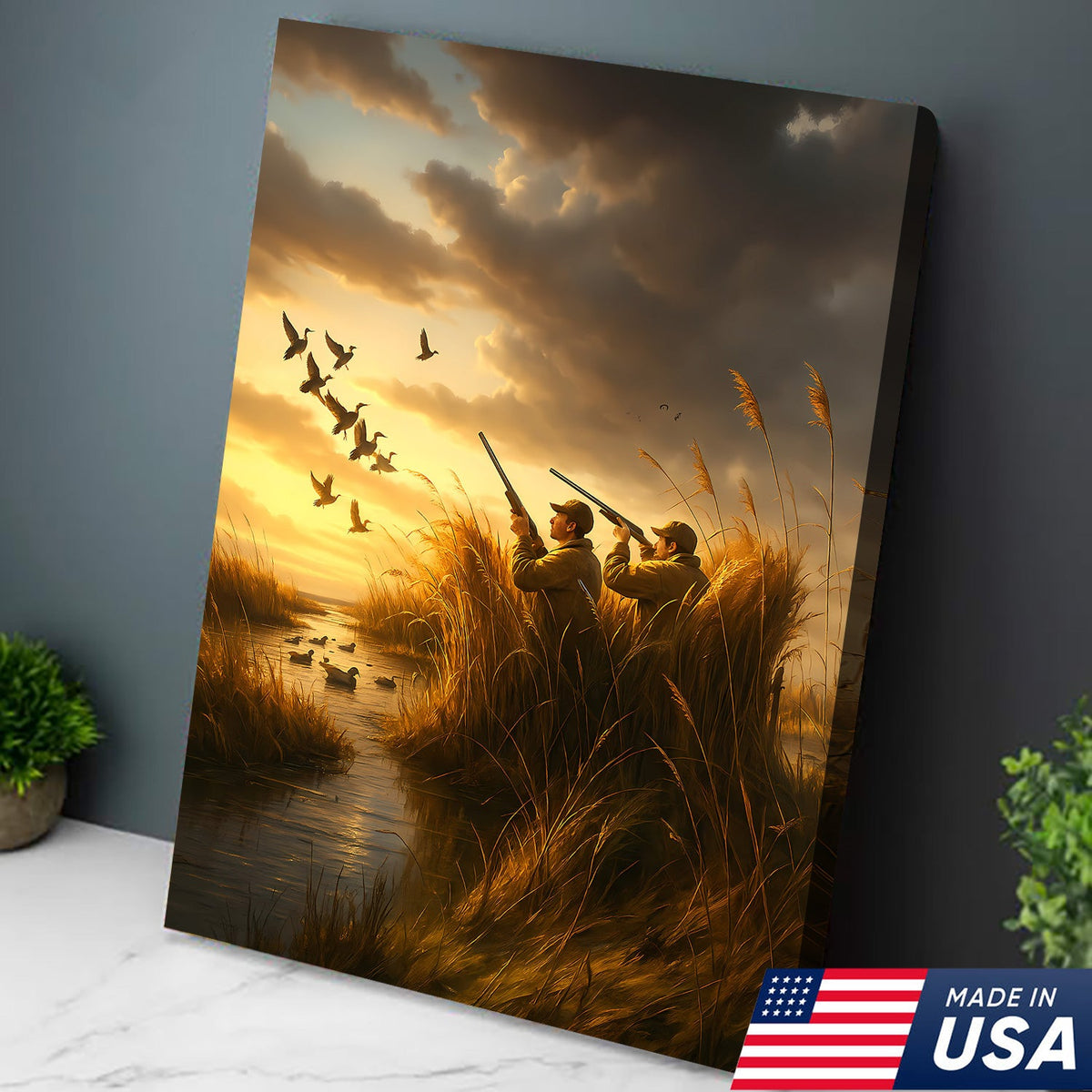 Duck Hunting Sunset Canvas – Rustic Wall Art for Hunters, Cabins & Outdoor Enthusiasts