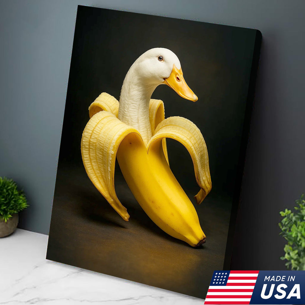 Banana Duck Canvas Wall Art, Surreal Fruit Animal Print, Funny Kitchen & Bathroom Decor