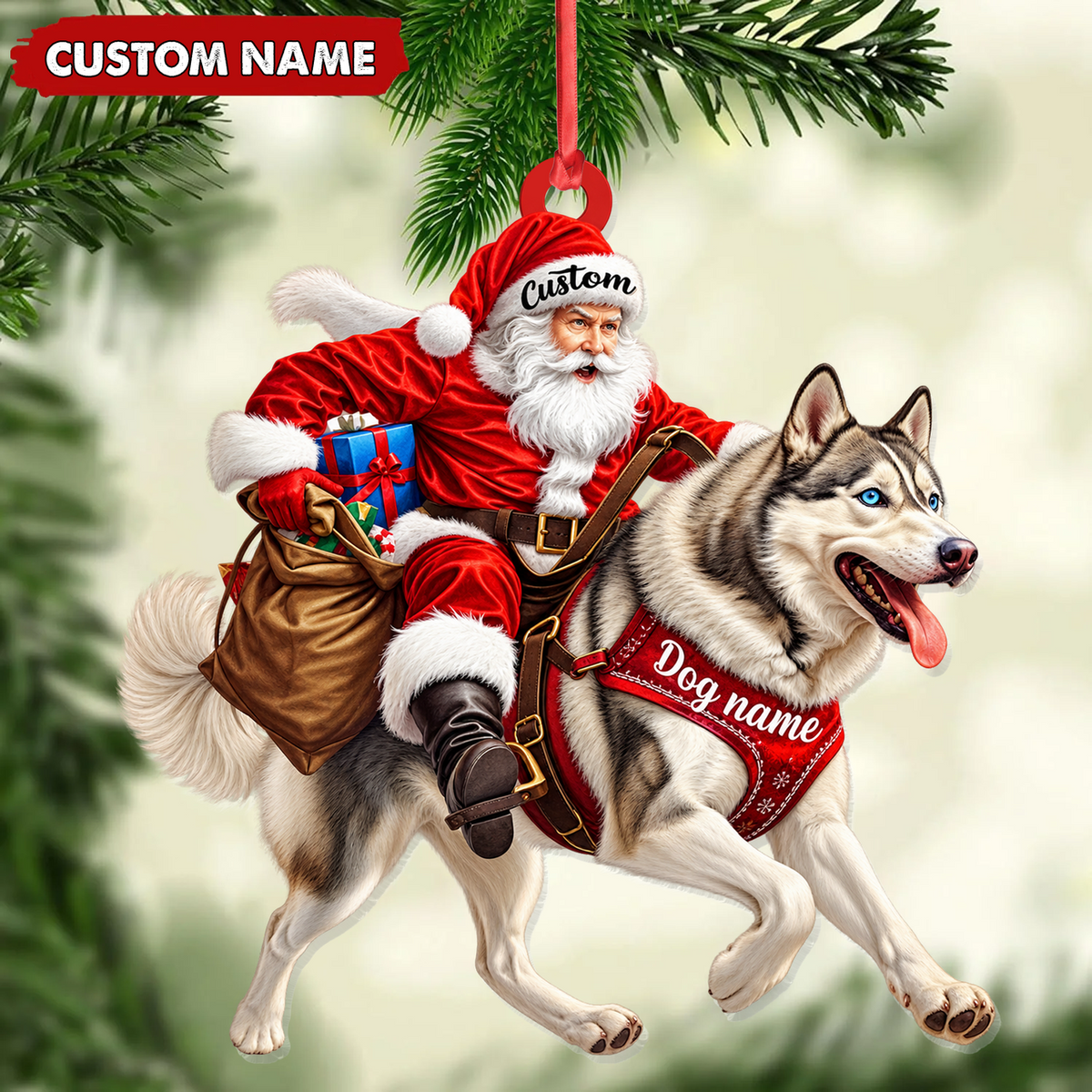 Personalized Santa Husky Christmas Ornament Custom Dog Name Holiday Keepsake