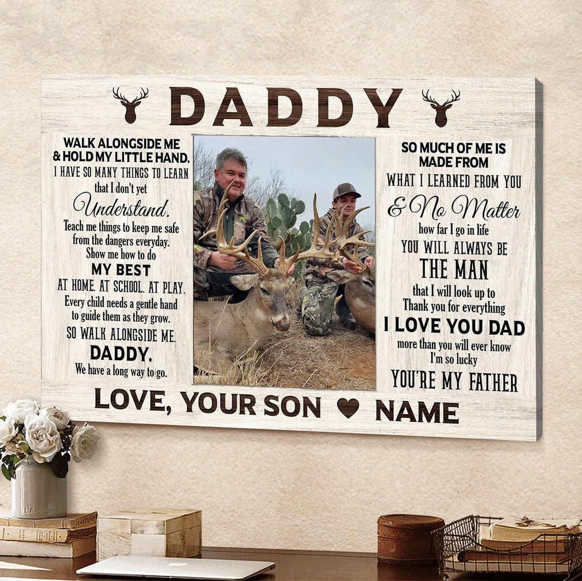 Personalized To My Dad Hunting Canvas – Daddy Gift from Son, Custom Name Hunting Wall Art