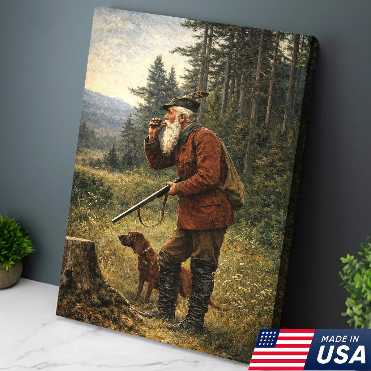 Vintage Hunter and Dog Wall Art, Classic Hunting Scene Canvas