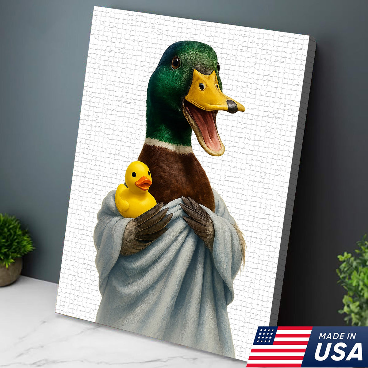 Funny Duck Bathroom Wall Art – Cute Rubber Duck Canvas Print for Farmhouse & Cabin Decor