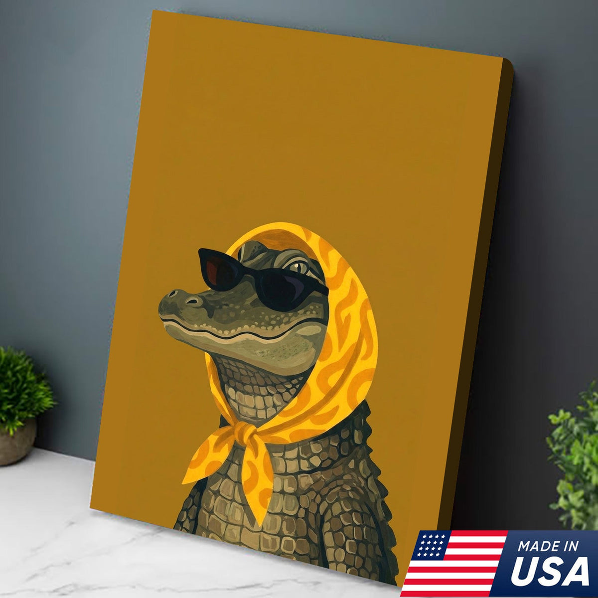Funny Alligator Wall Art, Cool Crocodile Canvas, Sunglasses Animal Art