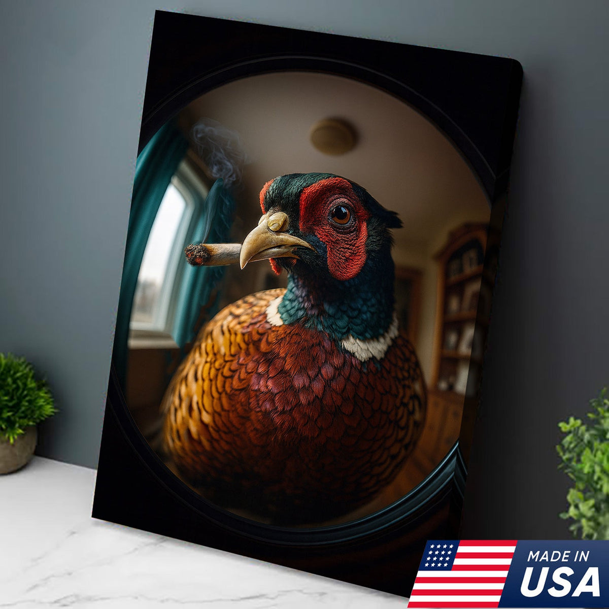Funny Pheasant Wall Art Smoking Bird Print for Man Cave Decor - Unique Hunting Gift