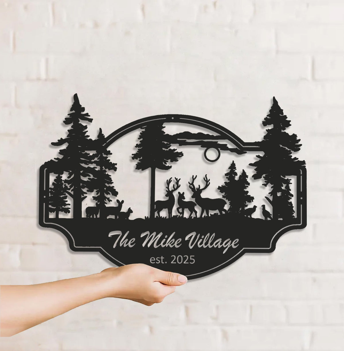 Personalized Deer Metal Sign WITH LED/WITHOUT LED - Rustic Wildlife Scene Cabin Name Sign