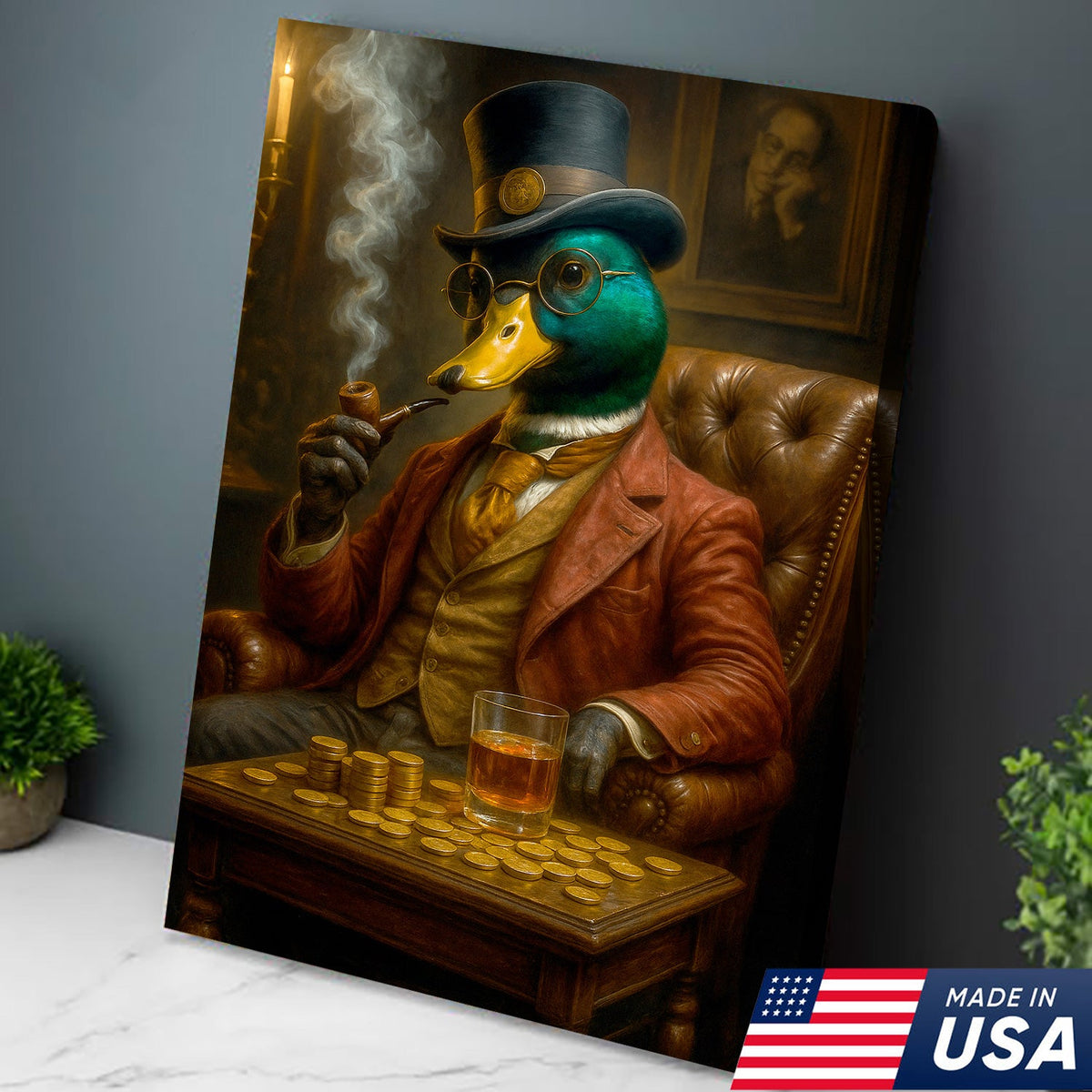 Funny Gentleman Duck Mallard Canvas – Vintage Bar Wall Art Gift for Him, Dad, or Husband