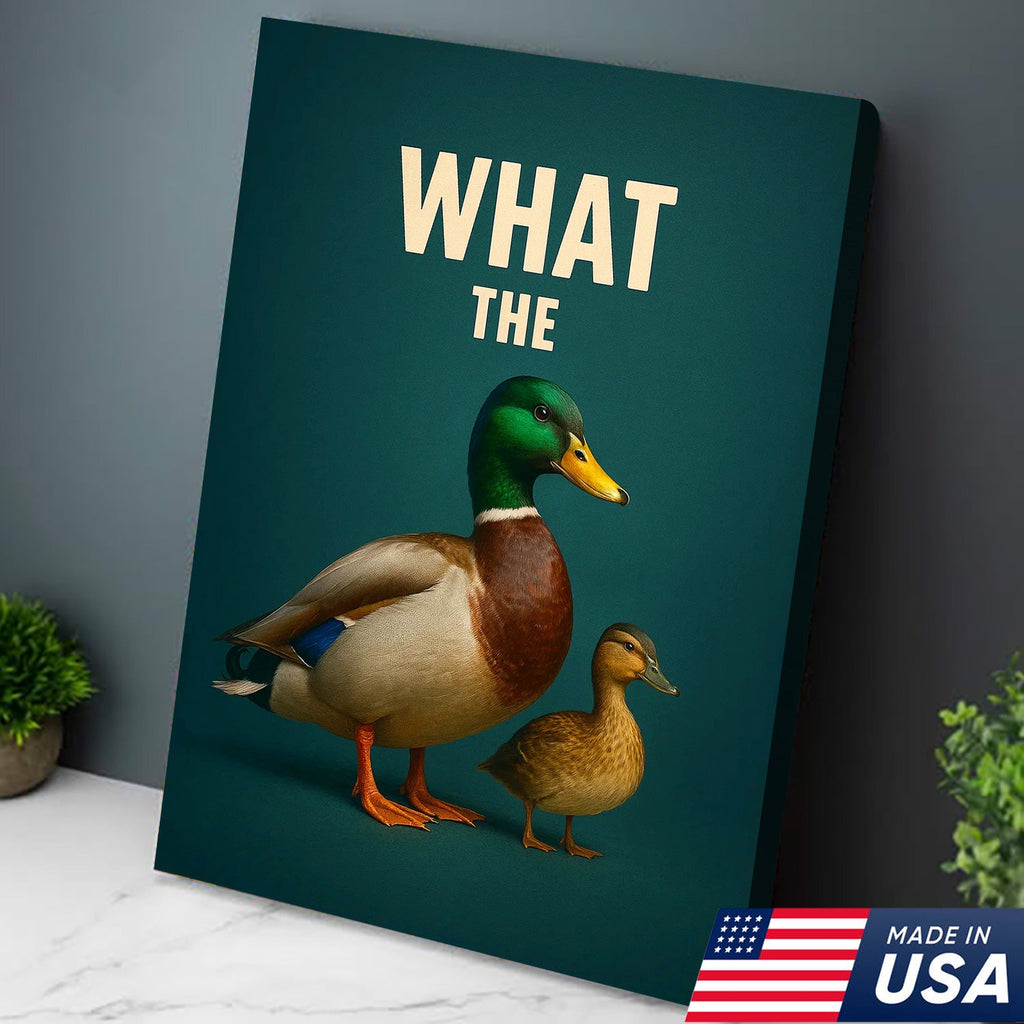 Hilarious Duck Wall Art – Quirky Mallard Canvas Print – Unique Rustic Lodge Bathroom Decor