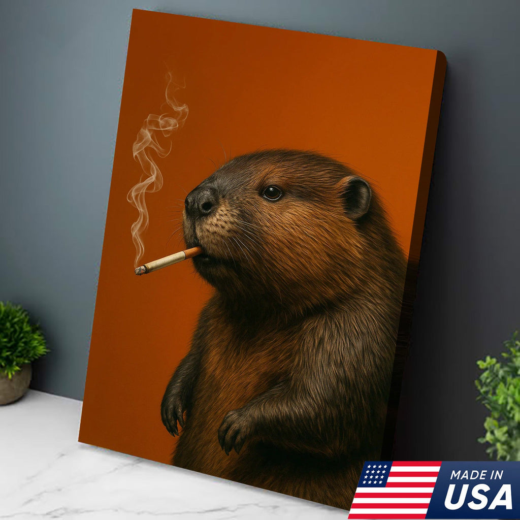 Beaver Canvas Wall Art – Rustic Wildlife Decor – Hunting Cabin Artwork – Woodland Nature Print
