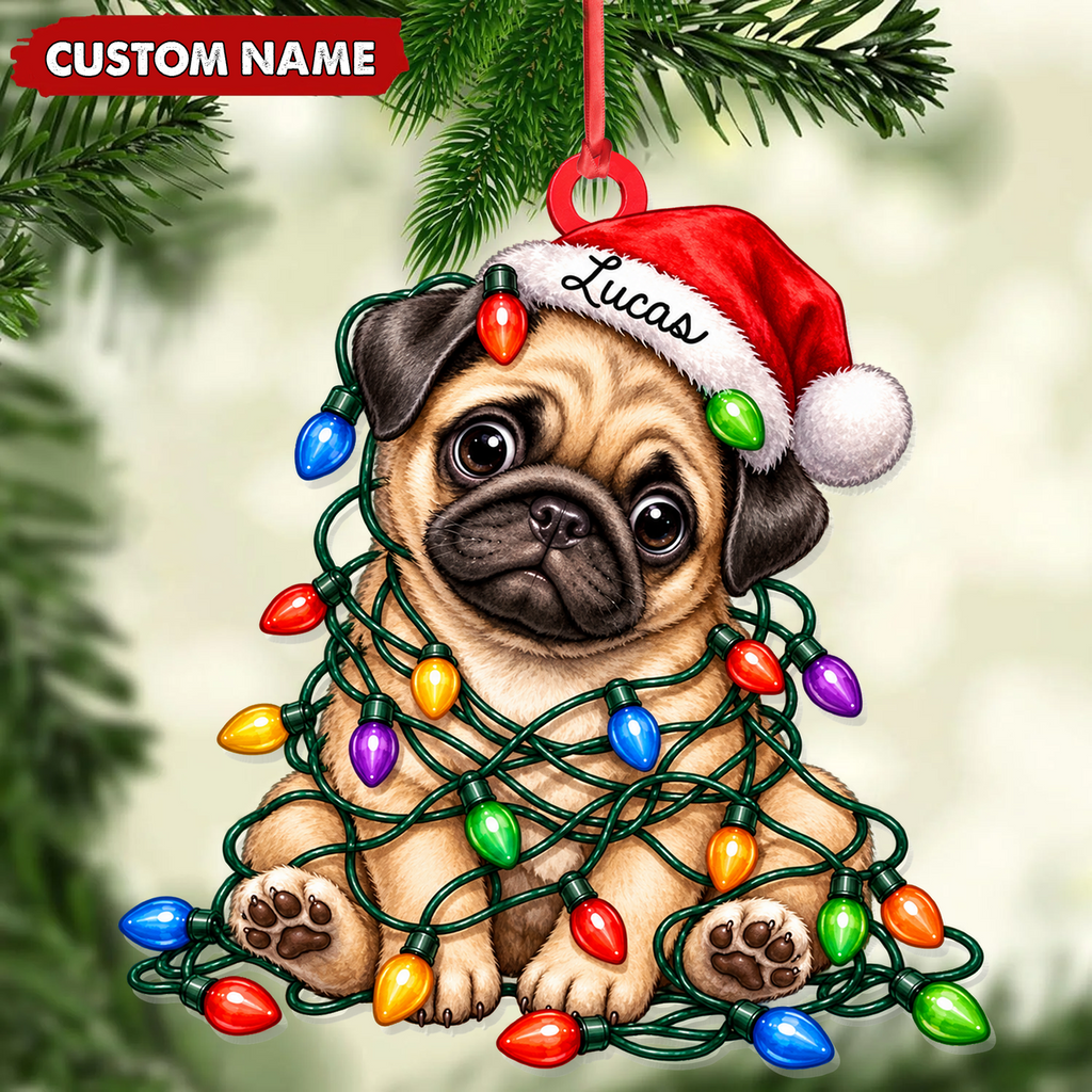 Personalized Pug Christmas Ornament Custom Name Festive Dog Keepsake