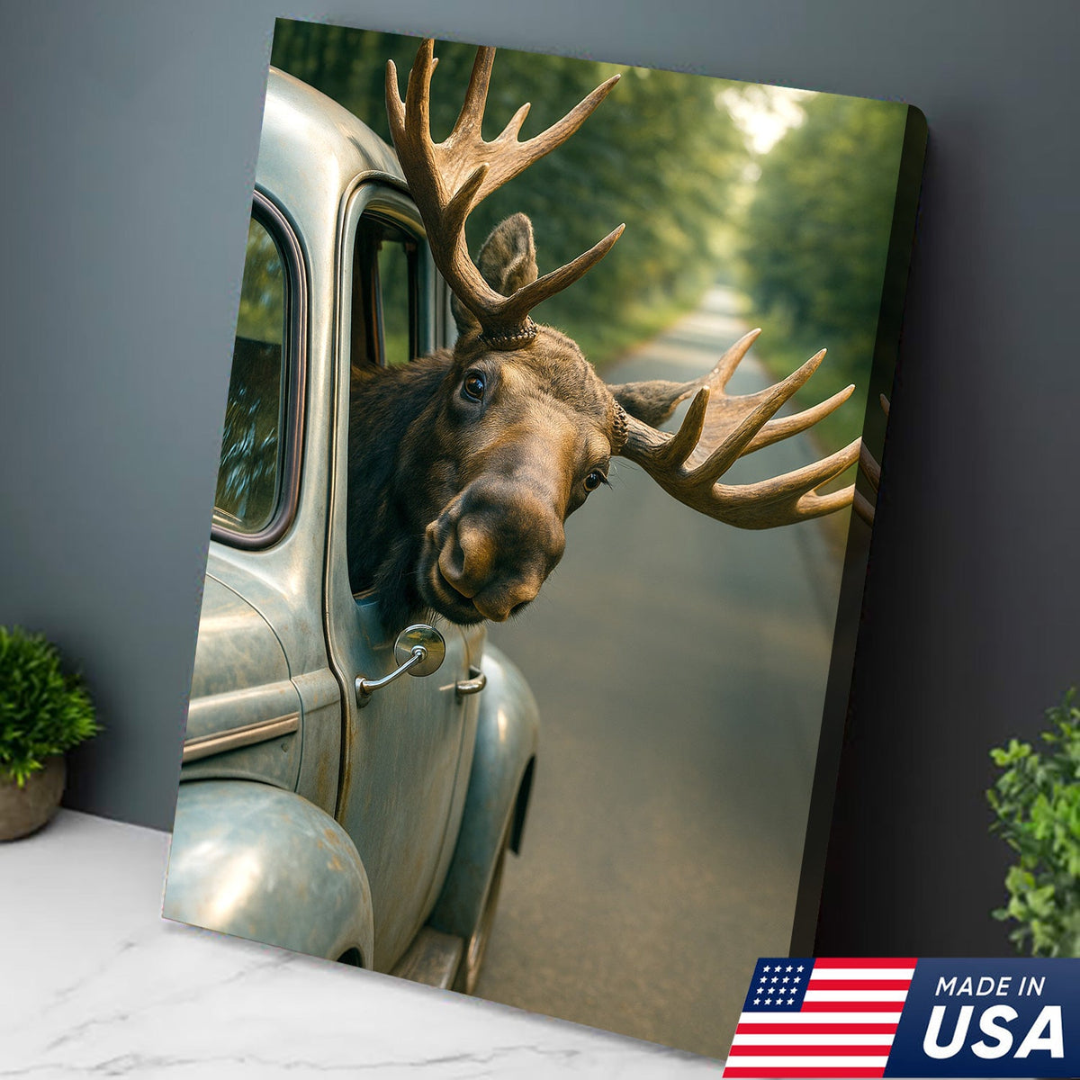 Funny Moose Canvas – Hilarious Wildlife Wall Art Gift for Hunters, Cabin or Lodge Decor