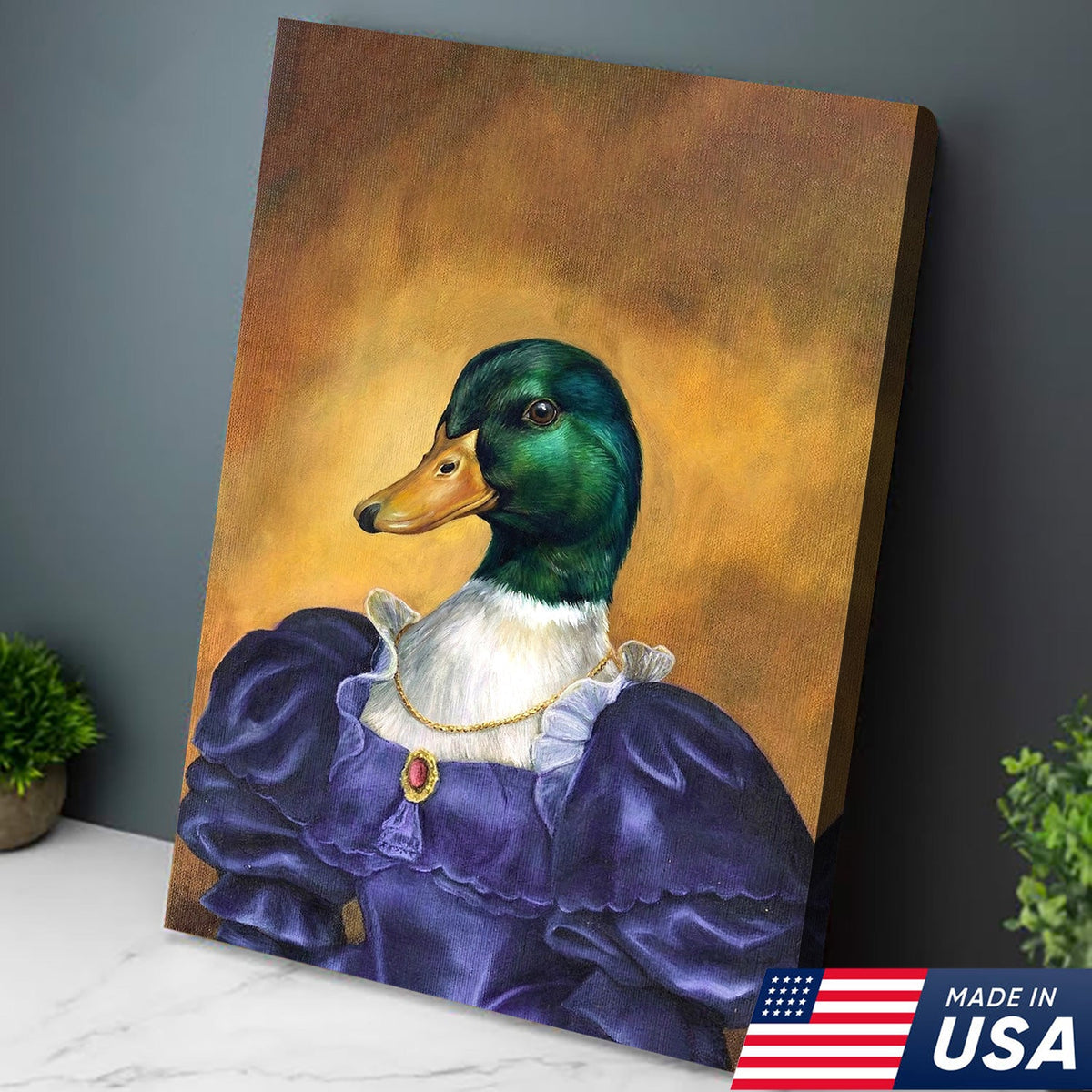 Funny Duck Portrait Wall Art, Victorian Animal Painting, Funny Elegant Decor