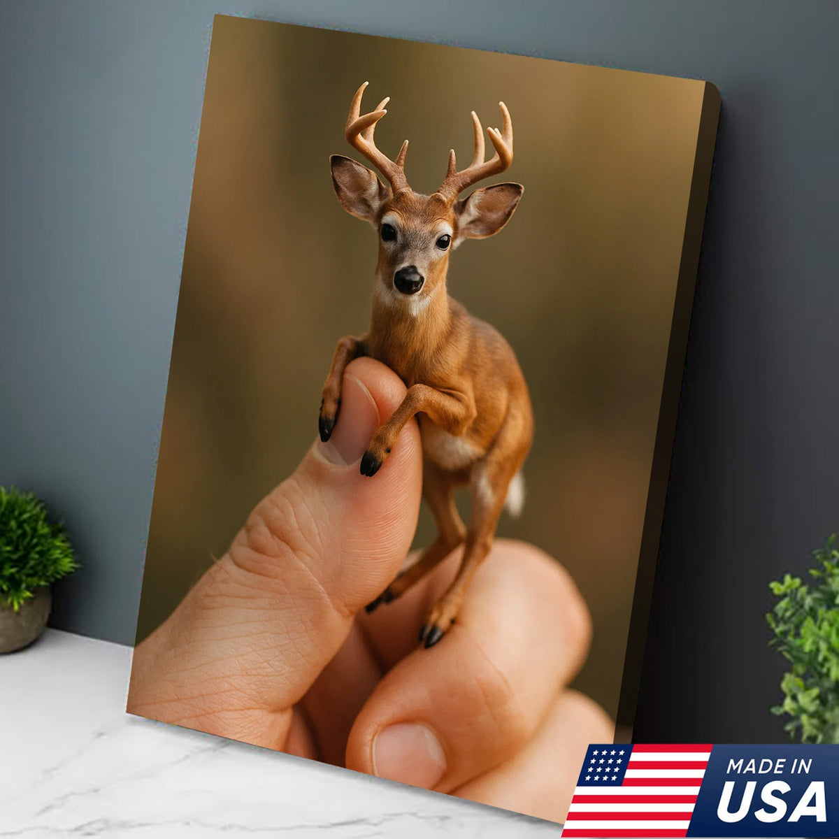 Tiny Deer Canvas Wall Art – Unique Whimsical Wildlife Print – Rustic Cabin and Lodge Decor
