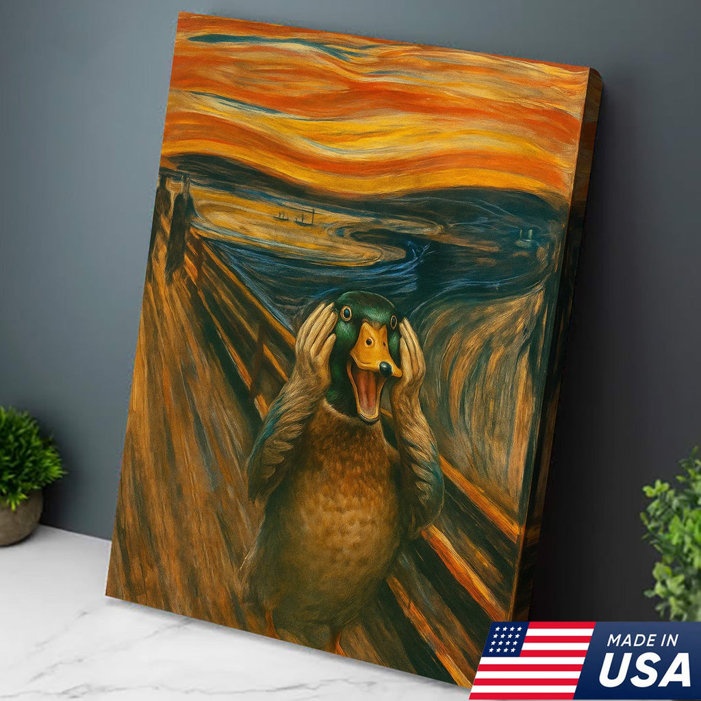 Funny Duck Scream Canvas Wall Art, Parody Edvard Munch Painting Print