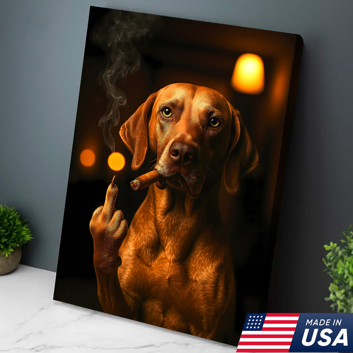 Funny Smoking Dog Canvas – Badass Gift for Hunters & Dog Lovers