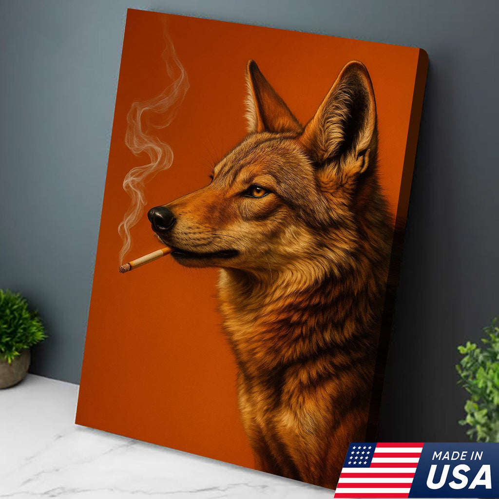 Coyote Canvas Wall Art – Rustic Wildlife Decor – Hunting Cabin Artwork – Mountain Lodge Wall Hanging