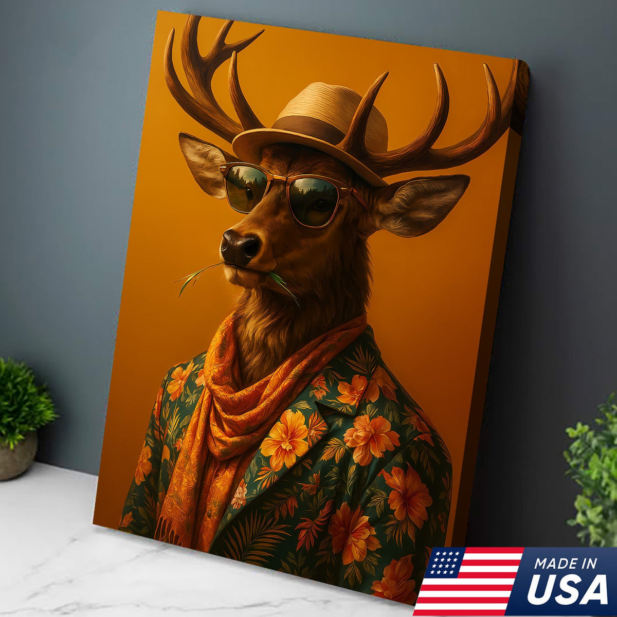 Stylish Deer Canvas – Funny Hunting Wall Art for Cabin & Man Cave, Cool Gift for Hunters