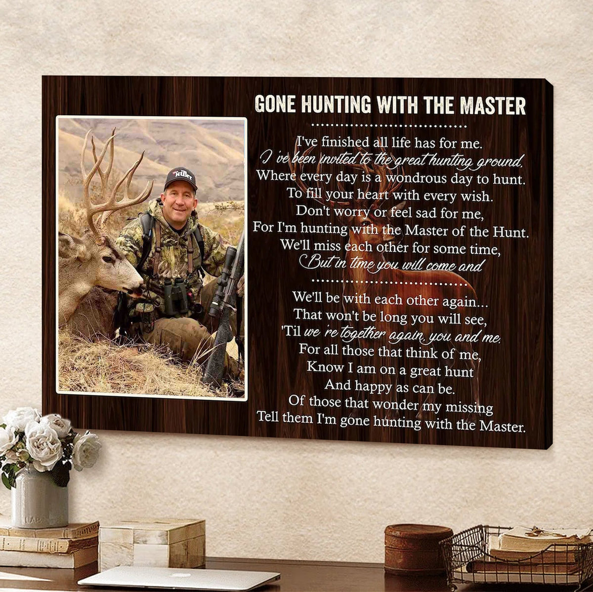 Personalized Hunting Memorial Canvas – Gone Hunting With The Master Gift for Loss of Hunter Dad