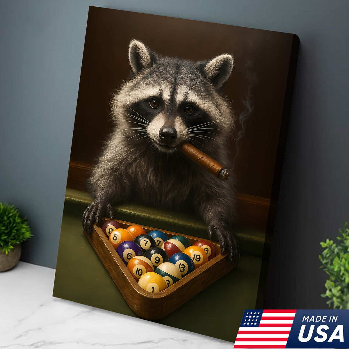 Funny Raccoon Pool Player Canvas – Perfect Gift for Billiards Lovers & Outdoors Men