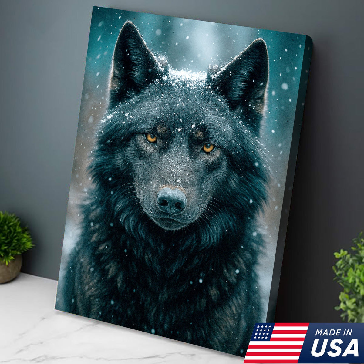 Black Wolf Canvas Wall Art – Rustic Cabin Décor for Hunters, Lodge & Man Cave
