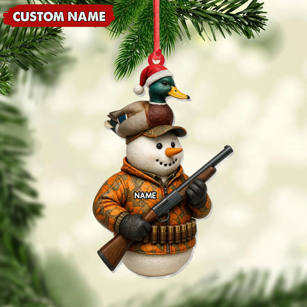Personalized Duck Hunter Snowman Ornament, Custom Name Christmas Decoration for Hunters