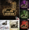 Personalized Bear Metal Sign WITH LED/WITHOUT LED Light Custom Name Mountain Scene Wall Art
